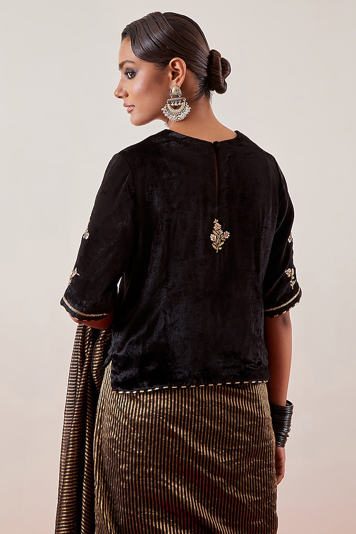 Black Velvet Sequin Embroidered Blouse by Anantaa By Roohi Trehan at Pernia's Pop Up Shop
