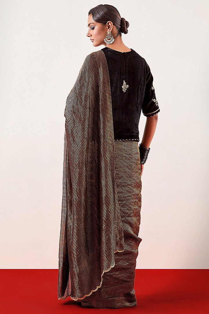 Black Silk Chanderi Tissue Zari Embroidered Festive Saree by Anantaa By Roohi Trehan at Pernia's Pop Up Shop