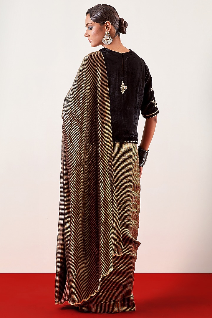 Black Silk Chanderi Tissue Zari Embroidered Party Wear Saree Set by Anantaa By Roohi Trehan at Pernia's Pop Up Shop