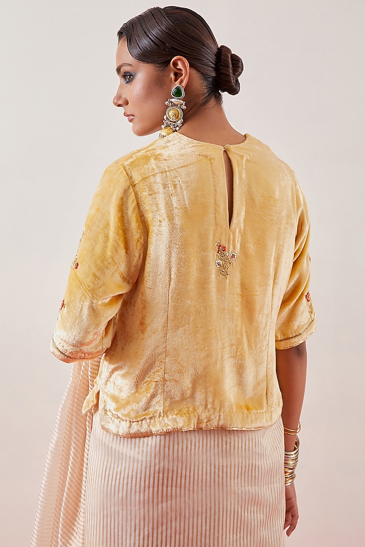Cream Velvet Sequin Embroidered Blouse by Anantaa By Roohi Trehan at Pernia's Pop Up Shop