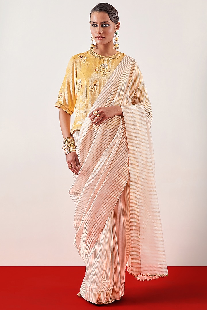 Off-White Silk Chanderi Tissue Zari Embroidered Festive Saree by Anantaa By Roohi Trehan at Pernia's Pop Up Shop