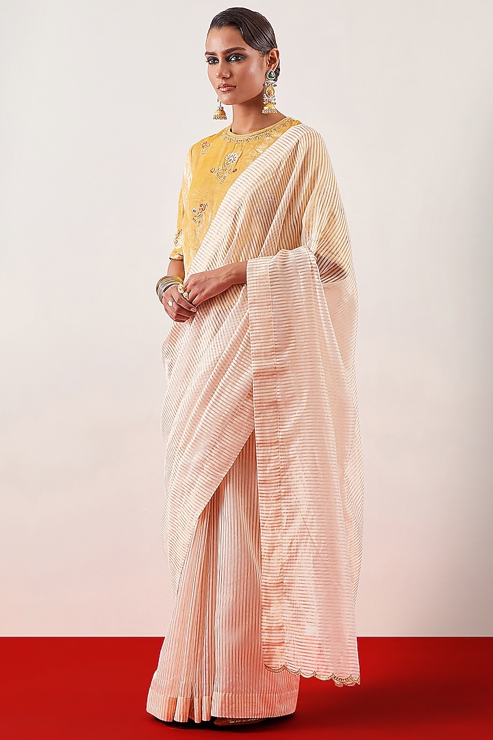 Off-White Silk Chanderi Tissue Zari Embroidered Festive Saree by Anantaa By Roohi Trehan at Pernia's Pop Up Shop