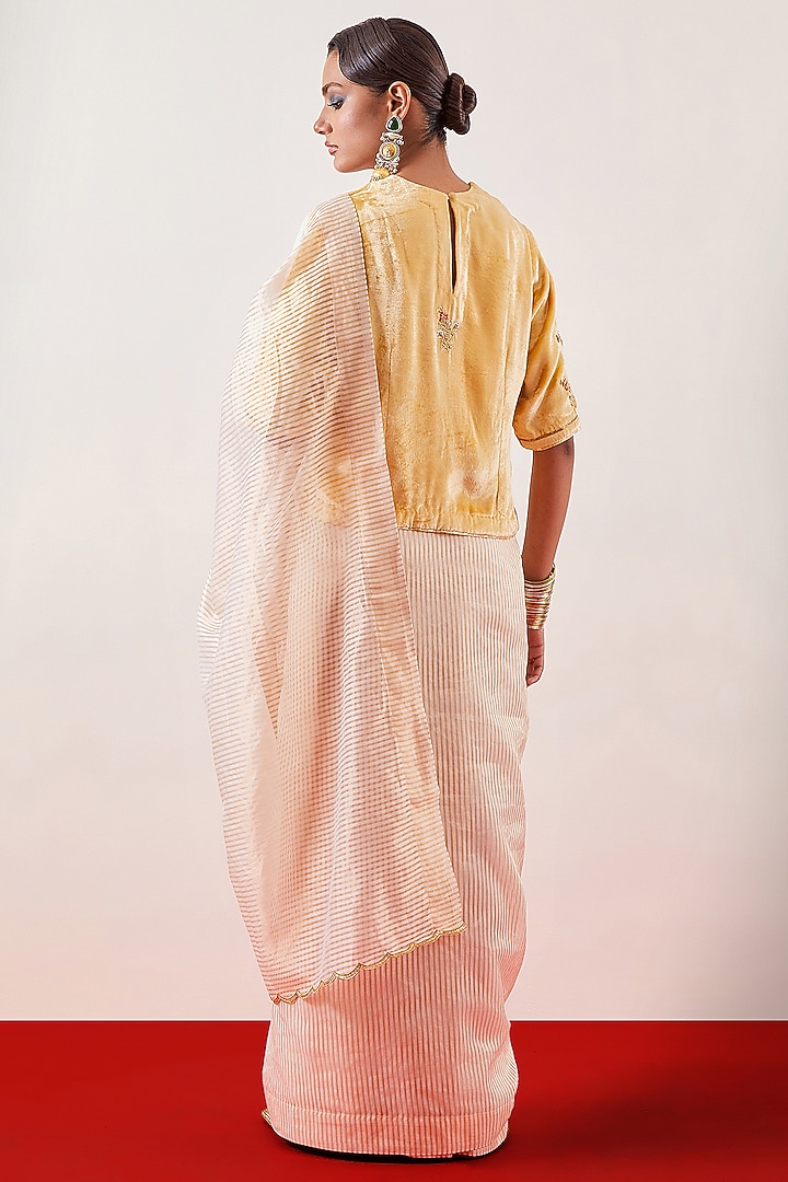 Off-White Silk Chanderi Tissue Zari Embroidered Party Wear Saree Set by Anantaa By Roohi Trehan at Pernia's Pop Up Shop
