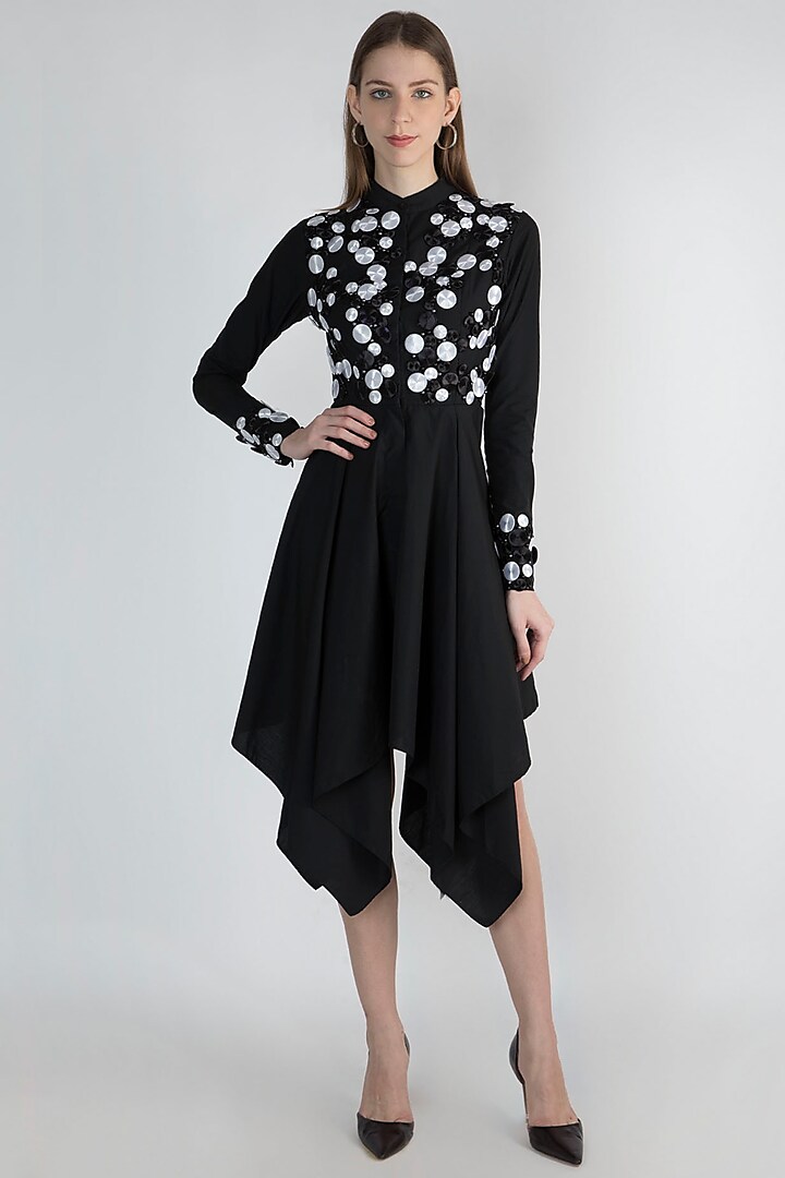 Black Embroidered Jacket Dress by Anand Bhushan