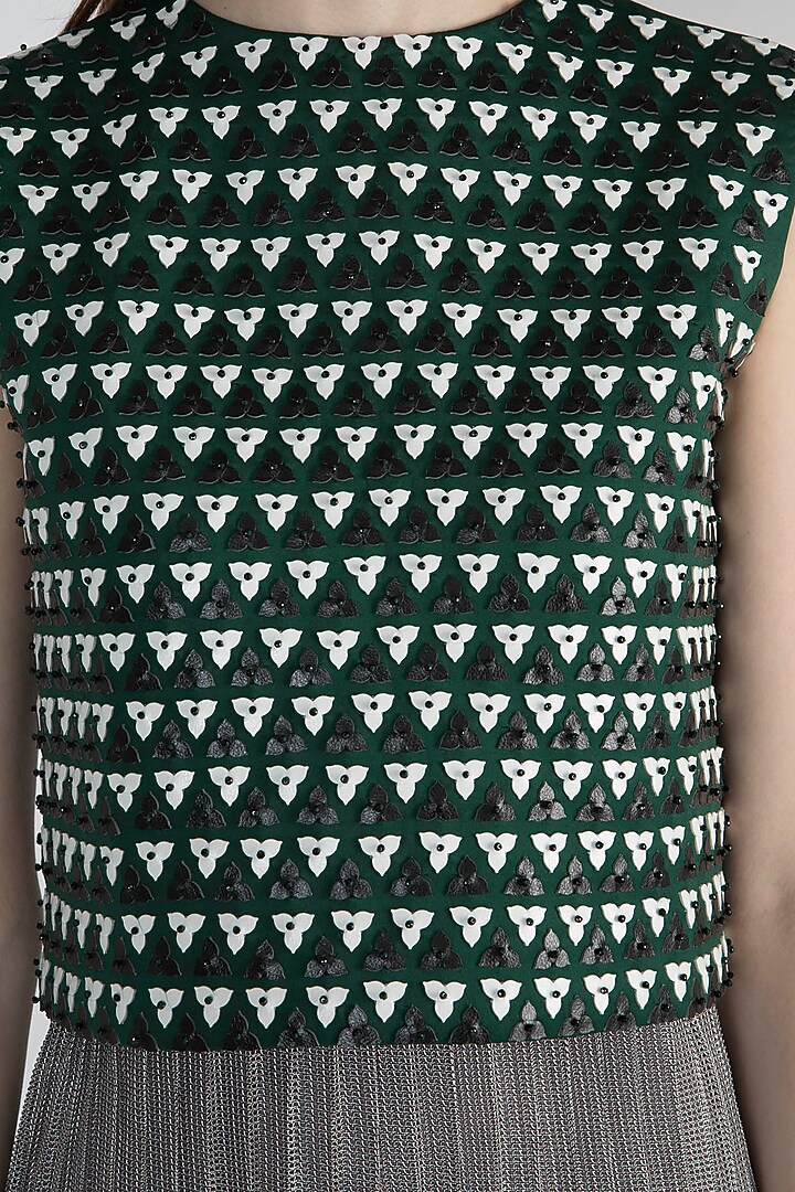 Green Embroidered Floral Top by Anand Bhushan at Pernia's Pop Up Shop
