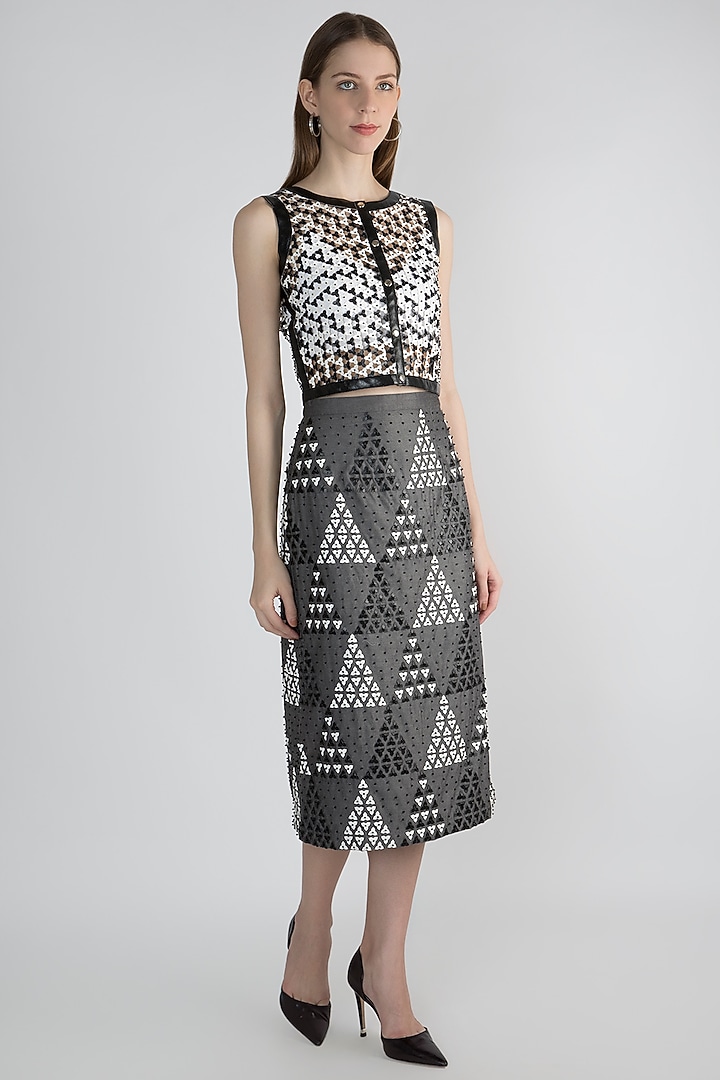 Black & White Leather Floral Jacket by Anand Bhushan at Pernia's Pop Up Shop