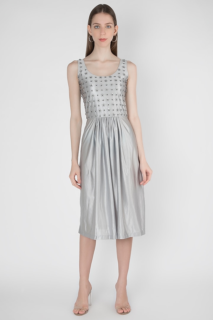 Silver Embroidered Vacation Dress by Anand Bhushan at Pernia's Pop Up Shop