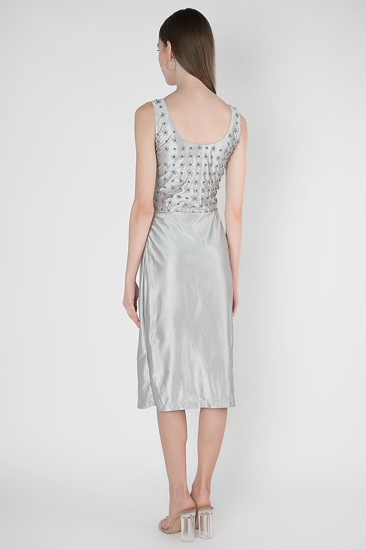 Silver Embroidered Vacation Dress by Anand Bhushan at Pernia's Pop Up Shop
