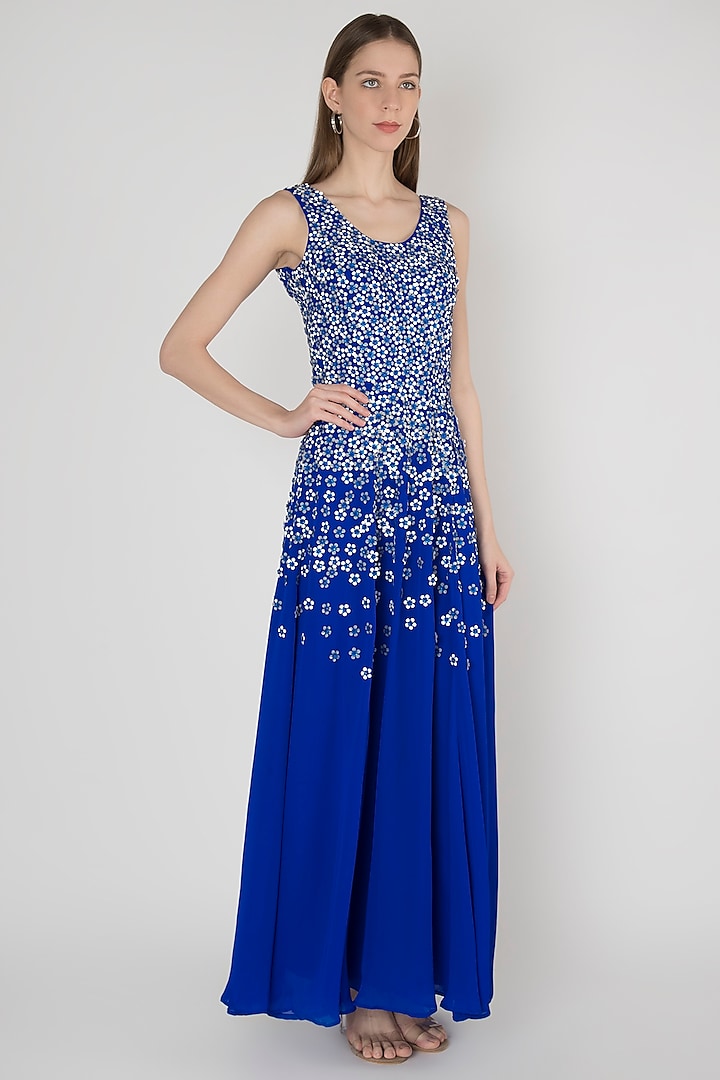 Blue Embroidered Dress by Anand Bhushan