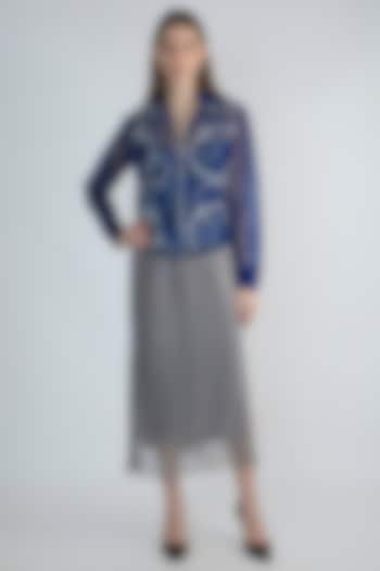 Blue Embroidered Mesh Jacket by Anand Bhushan at Pernia's Pop Up Shop