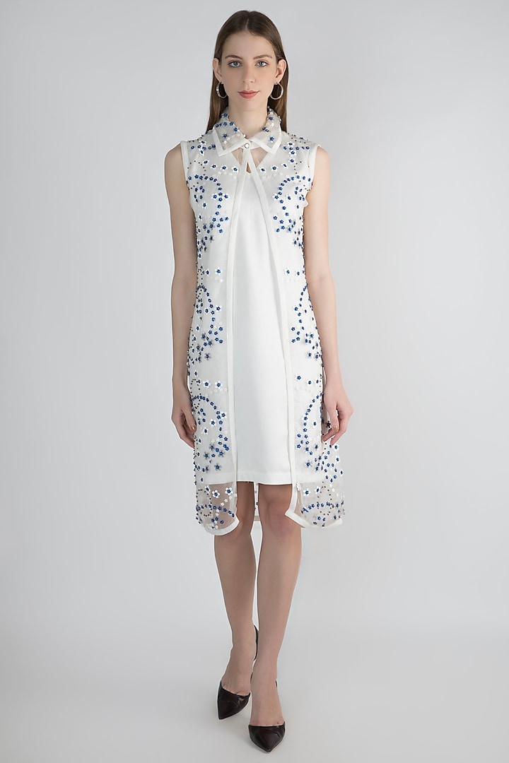 White Embroidered Jacket With Slip by Anand Bhushan
