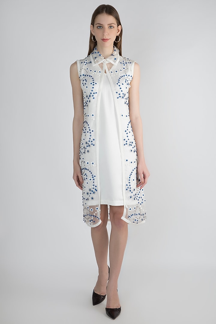 White Embroidered Jacket With Slip by Anand Bhushan at Pernia's Pop Up Shop