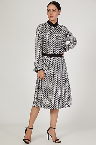 Black & Grey Leather Embroidered Dress by Anand Bhushan