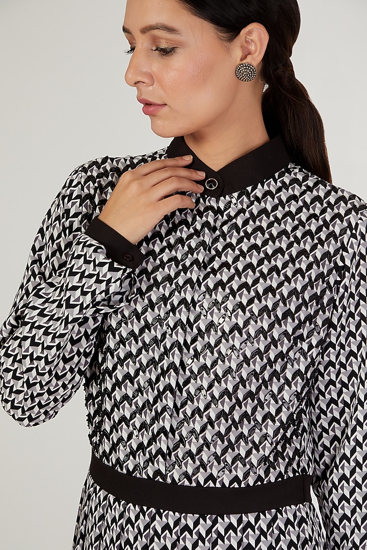 Black & Grey Leather Embroidered Vacation Dress by Anand Bhushan at Pernia's Pop Up Shop