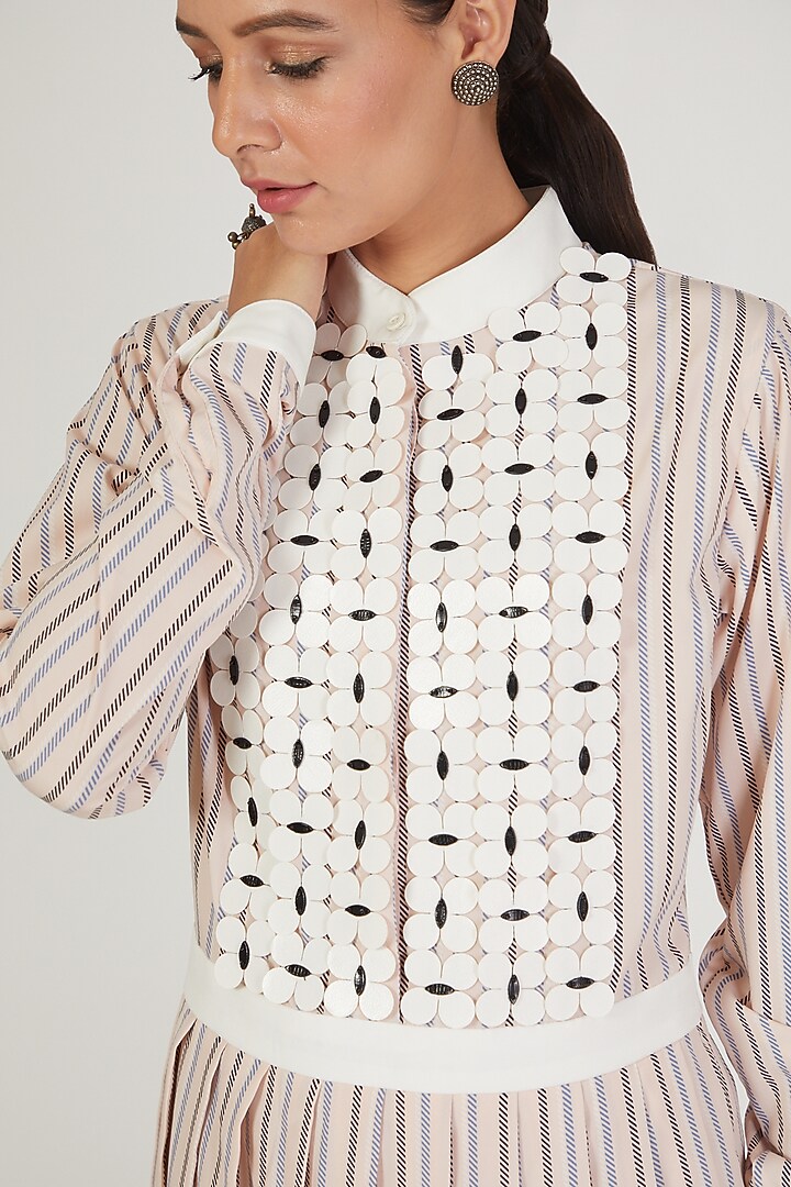 Blush Pink Leather Embroidered Vacation Dress by Anand Bhushan at Pernia's Pop Up Shop