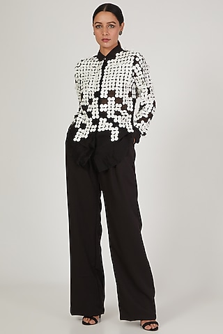 Black Floral Leather Embroidered Shirt by Anand Bhushan
