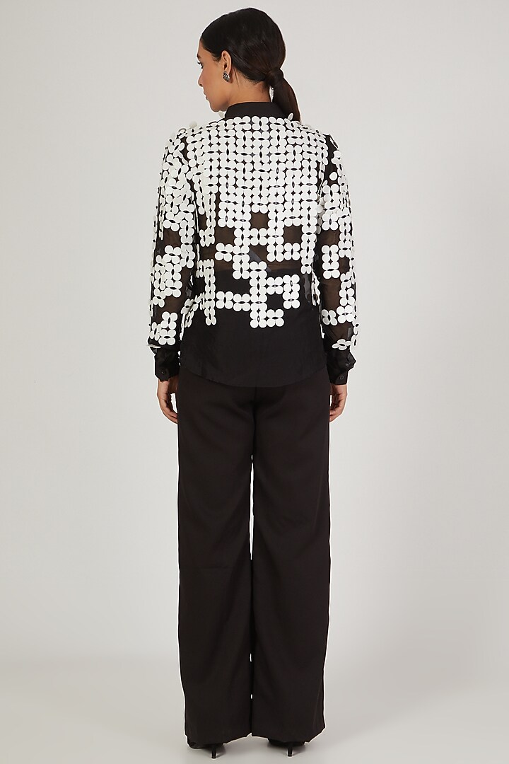 Black Floral Leather Embroidered Shirt by Anand Bhushan at Pernia's Pop Up Shop