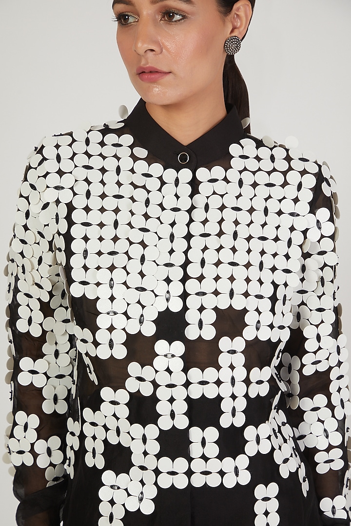 Black Floral Leather Embroidered Shirt by Anand Bhushan at Pernia's Pop Up Shop