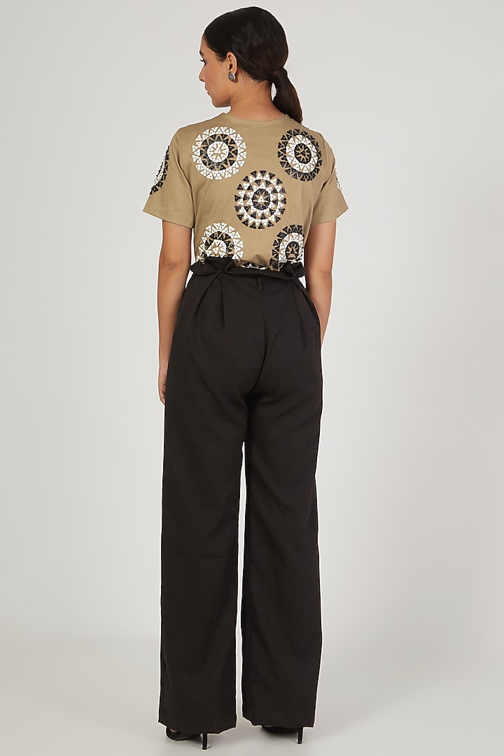 Brown & Black Floral Mandala Embroidered Top by Anand Bhushan at Pernia's Pop Up Shop