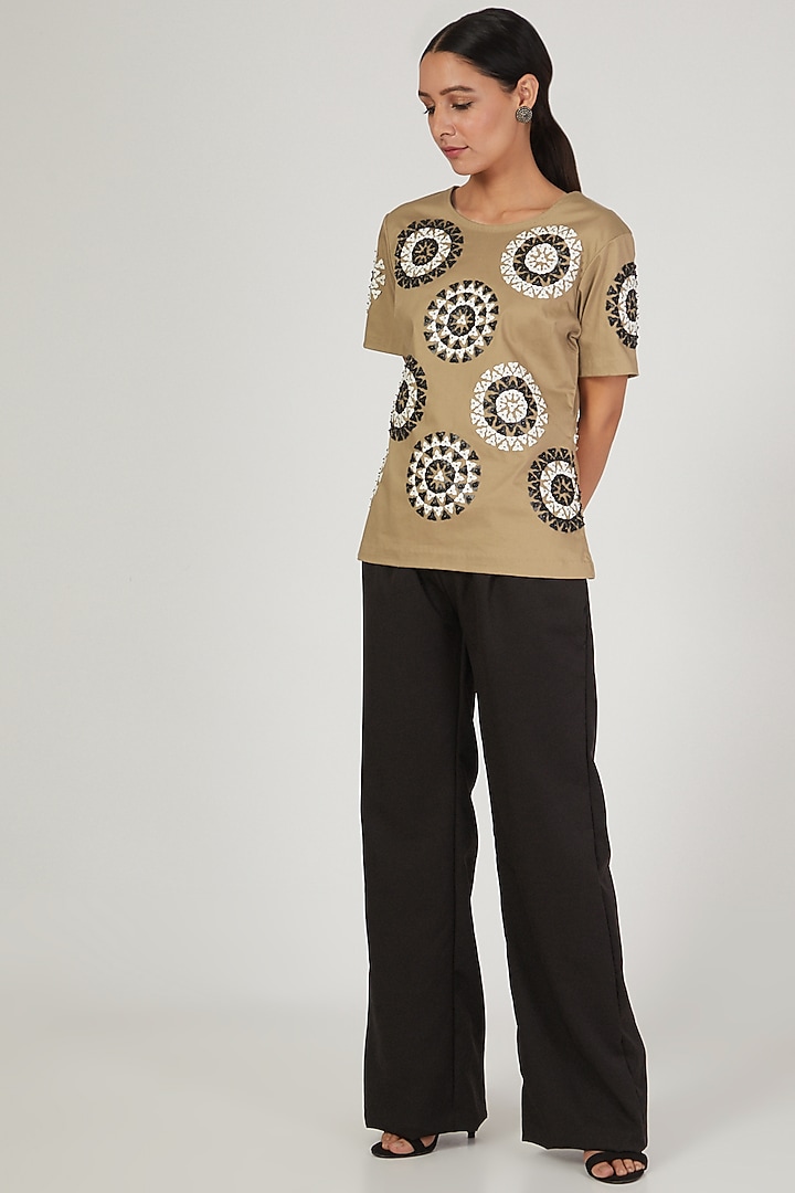Brown & Black Floral Mandala Embroidered Top by Anand Bhushan at Pernia's Pop Up Shop
