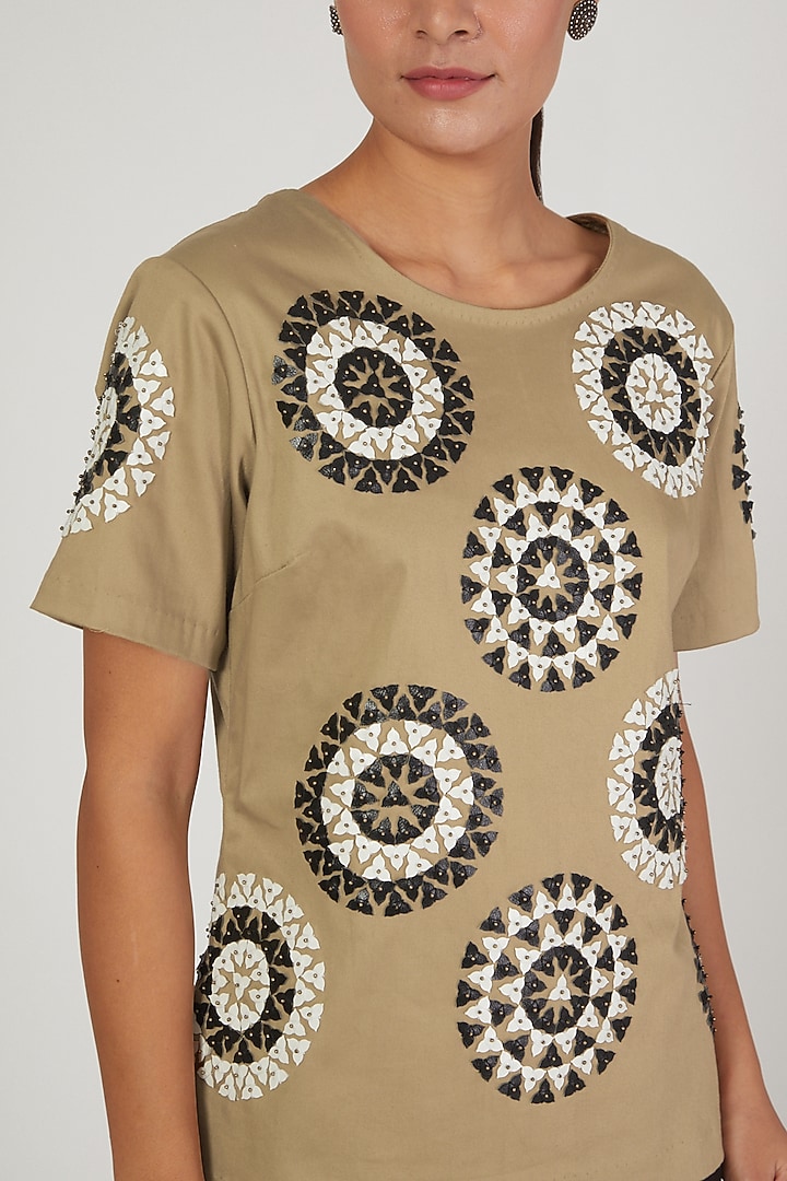 Brown & Black Floral Mandala Embroidered Top by Anand Bhushan at Pernia's Pop Up Shop