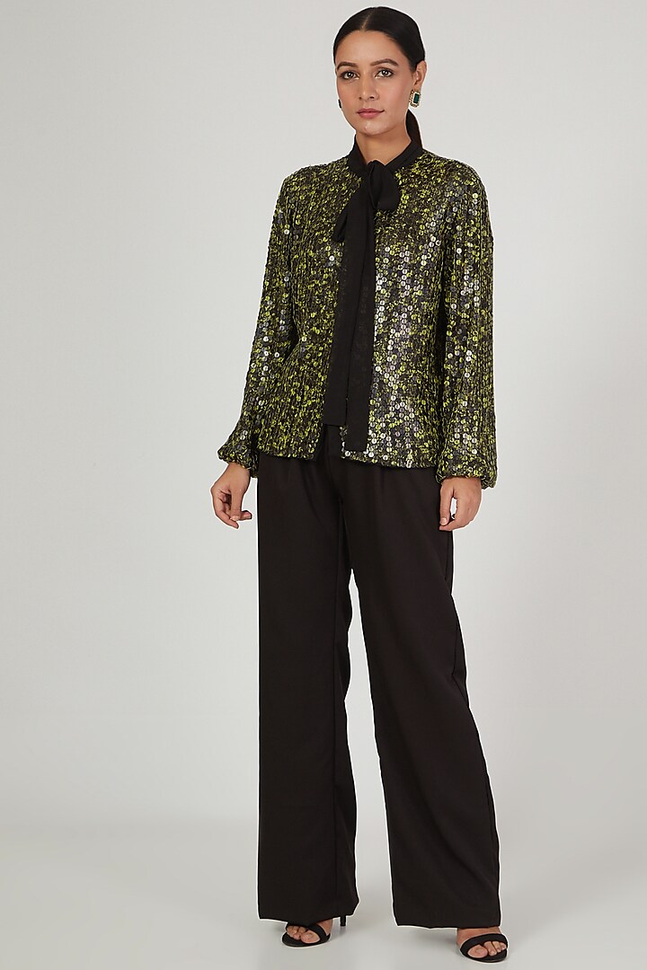 Black Sequins Embroidered Shirt by Anand Bhushan