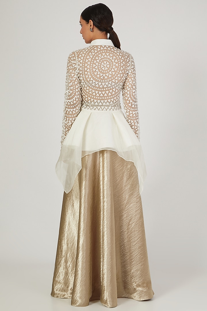 White Floral Leather Mandala Embroidered Jacket by Anand Bhushan at Pernia's Pop Up Shop