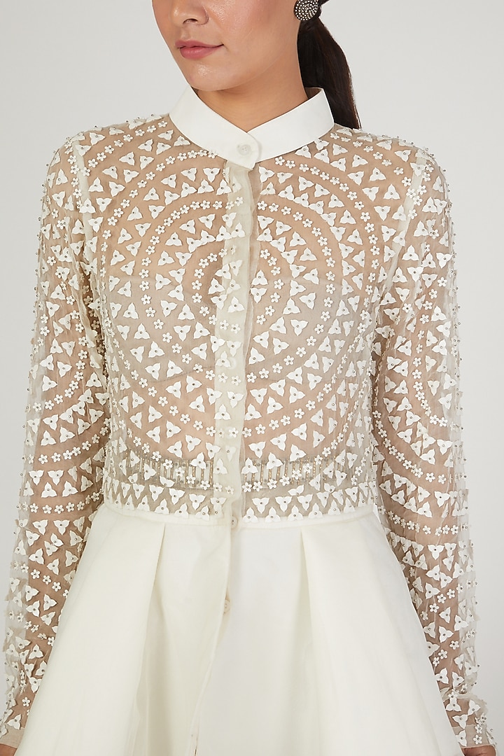 White Floral Leather Mandala Embroidered Jacket by Anand Bhushan at Pernia's Pop Up Shop