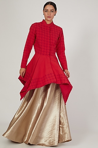 Gold French Satin Lehenga Skirt by Anand Bhushan