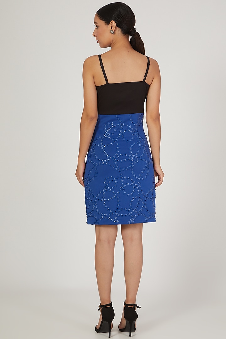 Cobalt Blue & Black Embroidered Strappy Vacation Dress by Anand Bhushan at Pernia's Pop Up Shop