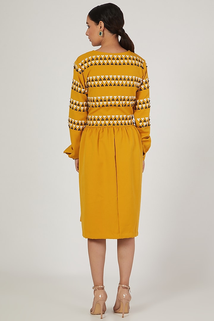 Mustard Floral Embroidered Vacation Dress by Anand Bhushan at Pernia's Pop Up Shop