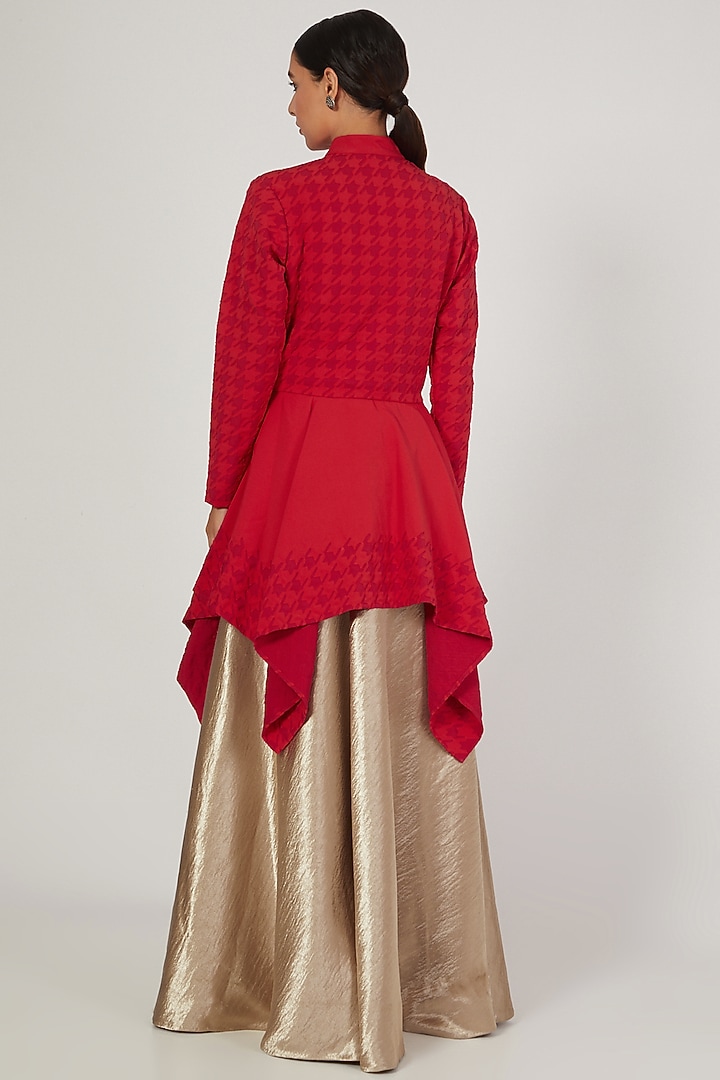 Red Applique Houndstooth Jacket by Anand Bhushan at Pernia's Pop Up Shop