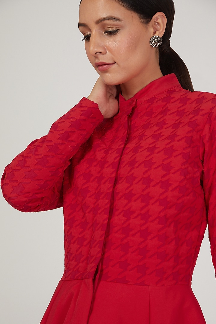Red Applique Houndstooth Jacket by Anand Bhushan at Pernia's Pop Up Shop