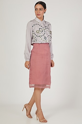 Blush Pink Silk Organza Skirt by Anand Bhushan