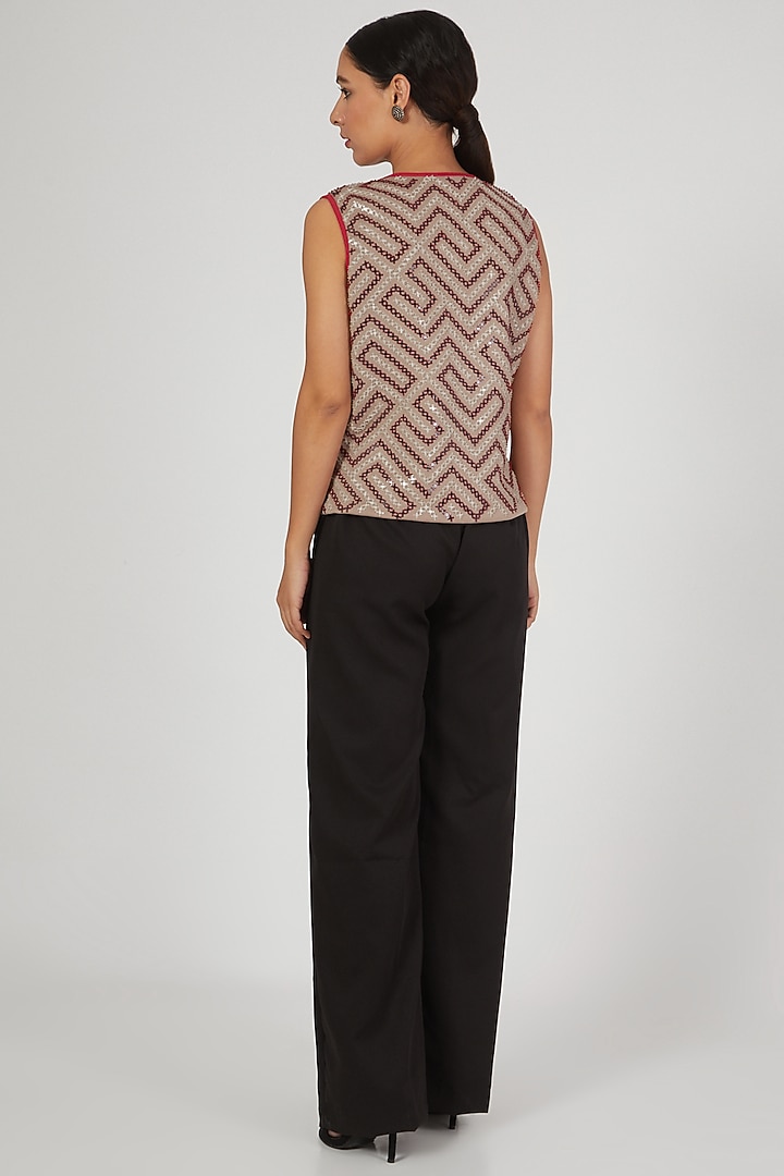 Beige & Brown Sequins Embroidered T-Shirt by Anand Bhushan at Pernia's Pop Up Shop