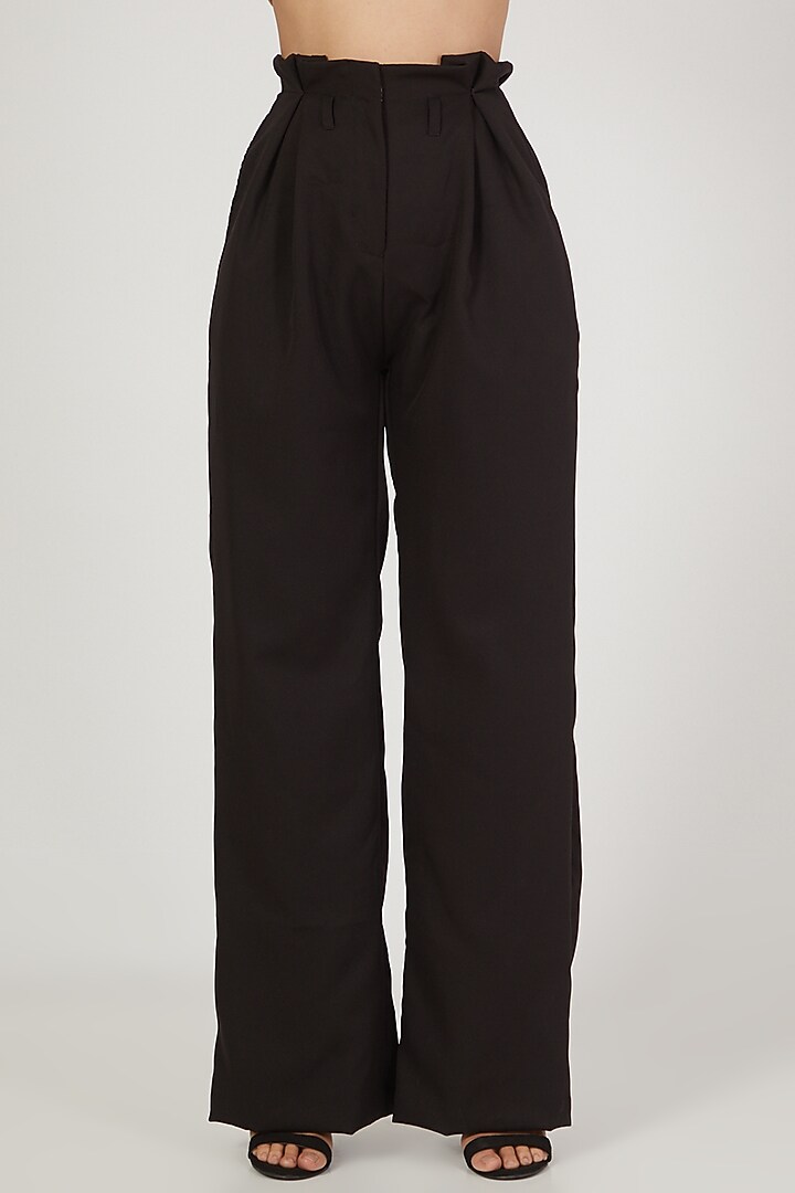 Black Crepe High Waisted Trousers by Anand Bhushan at Pernia's Pop Up Shop