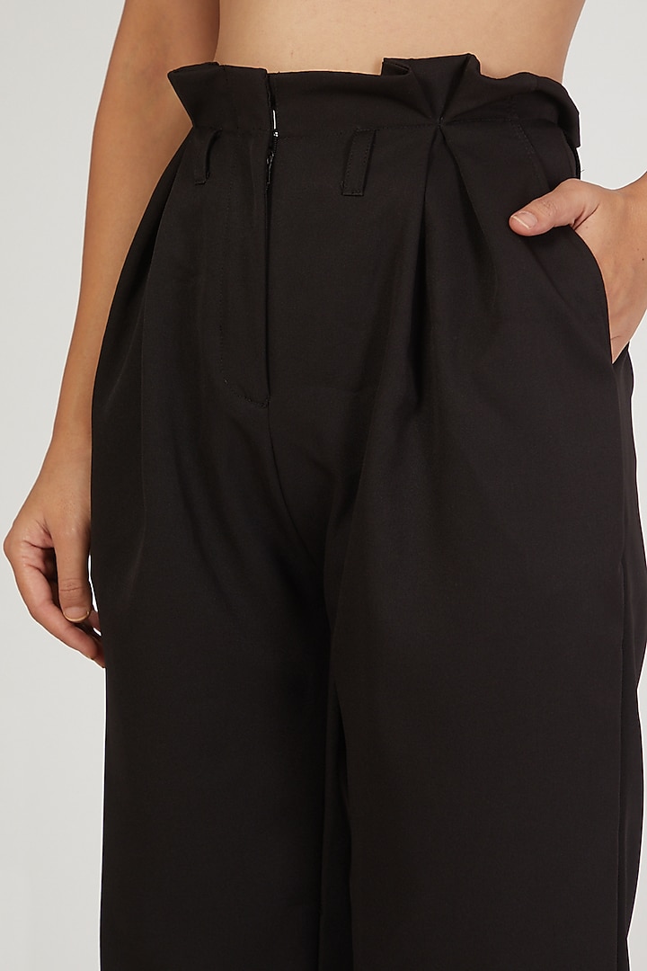 Black Crepe High Waisted Trousers by Anand Bhushan at Pernia's Pop Up Shop