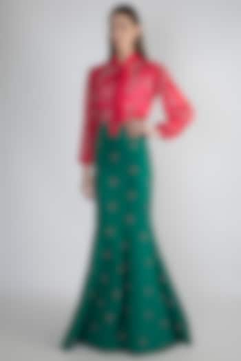Green Embroidered Gown Skirt by Anand Bhushan