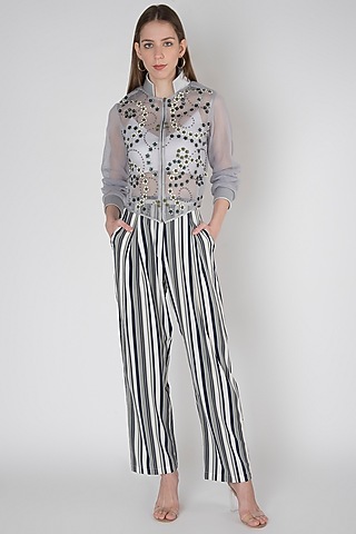 Grey Embroidered Mesh Jacket by Anand Bhushan