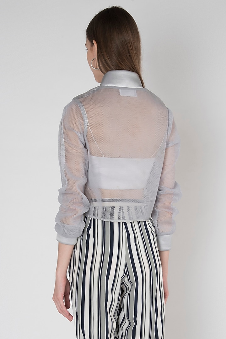 Grey Embroidered Mesh Jacket by Anand Bhushan at Pernia's Pop Up Shop