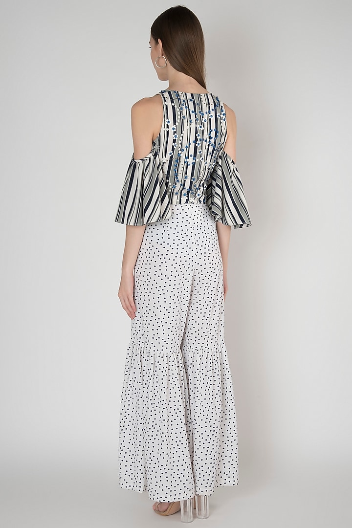 White Printed Crepe Pants by Anand Bhushan at Pernia's Pop Up Shop