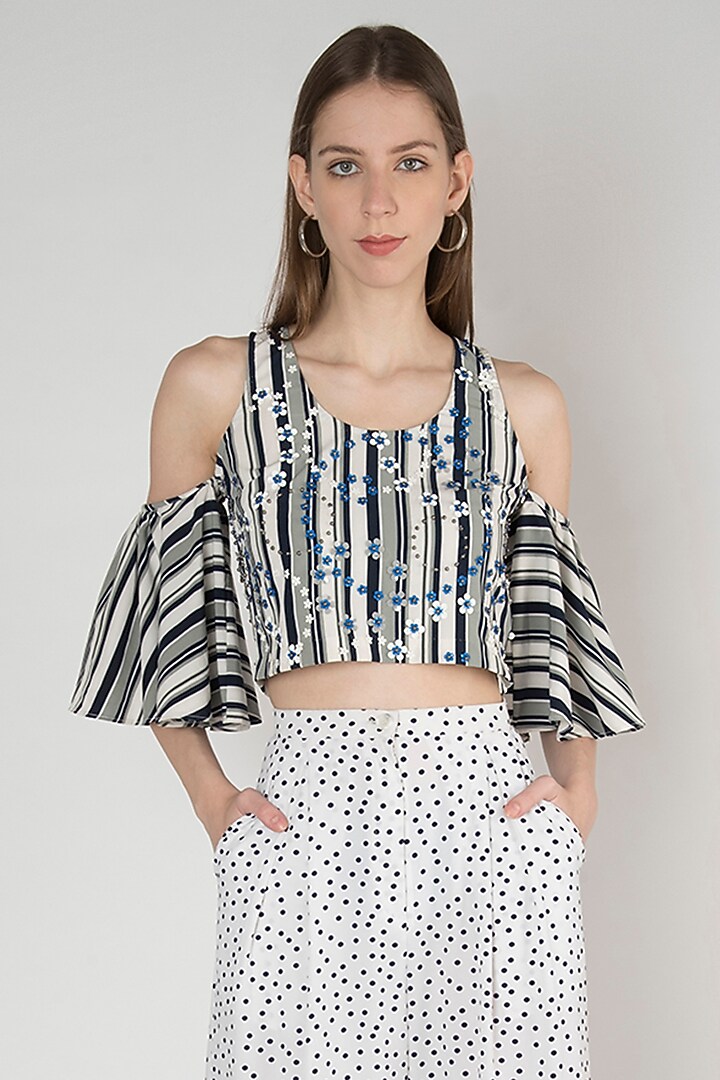 White Printed Crepe Pants by Anand Bhushan at Pernia's Pop Up Shop