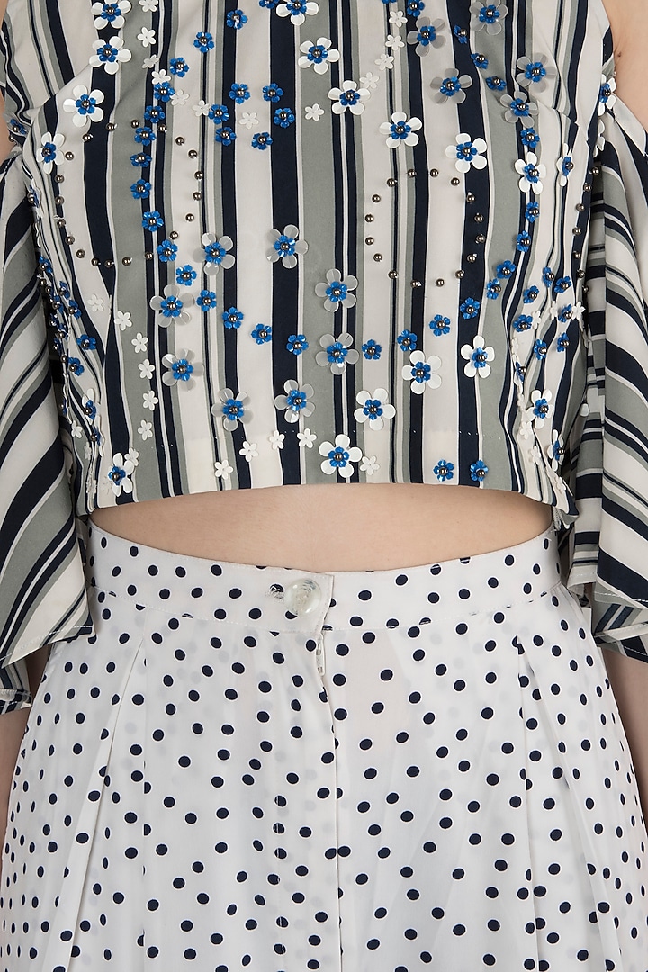 White Printed Crepe Pants by Anand Bhushan at Pernia's Pop Up Shop