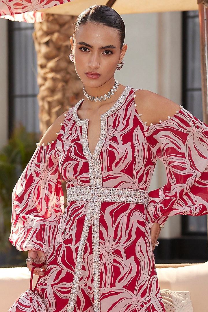 Chanterelle Pink Georgette Printed Co-Ord Set by ANUSHKAA BAJAJ at Pernia's Pop Up Shop