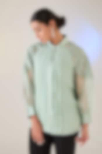 Mint Blue Georgette Applique Work Shirt by Anushkaa Bajaj at Pernia's Pop Up Shop