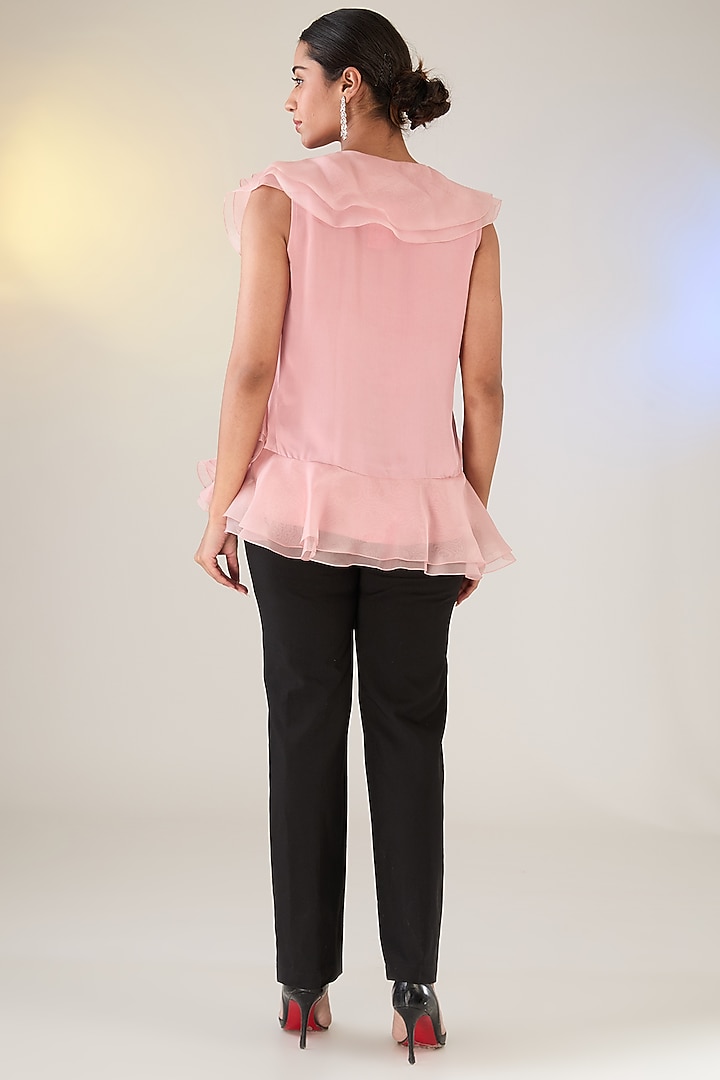 English Pink Double georgette Ruffled Top by Anushkaa Bajaj at Pernia's Pop Up Shop