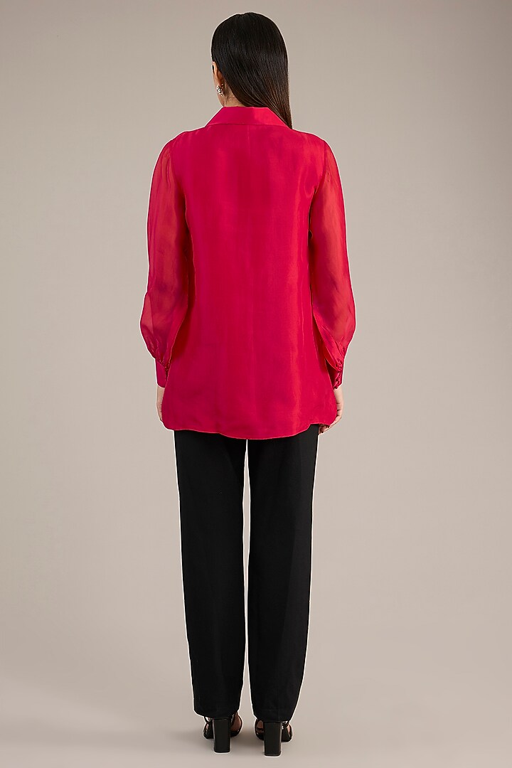 Red Organza Embroidered Shirt by Anushkaa Bajaj at Pernia's Pop Up Shop