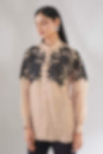 Beige Organza Embellished Shirt by ANUSHKAA BAJAJ at Pernia's Pop Up Shop