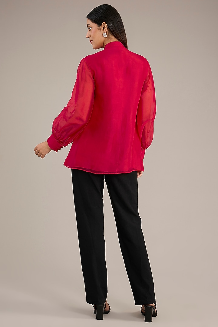 Red Organza Embroidered Shirt by Anushkaa Bajaj at Pernia's Pop Up Shop