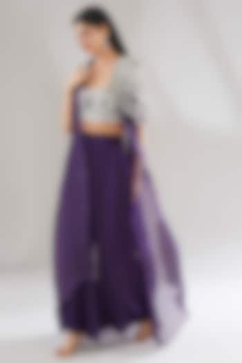 Purple Chiffon & Organza Hand Embroidered Cape Set by ANUSHKAA BAJAJ at Pernia's Pop Up Shop